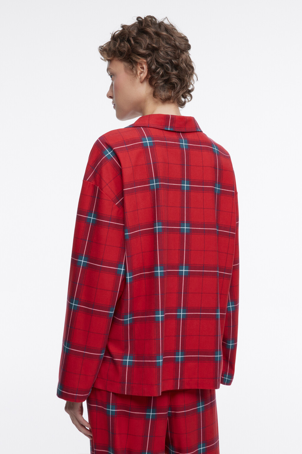 Рубашка oversize домашняя в клетку - цвет красный - 4