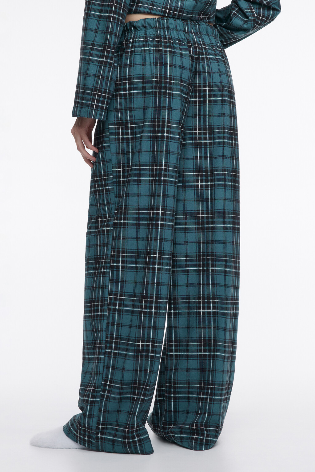 Брюки домашние широкие в клетку - цвет зеленый - 3