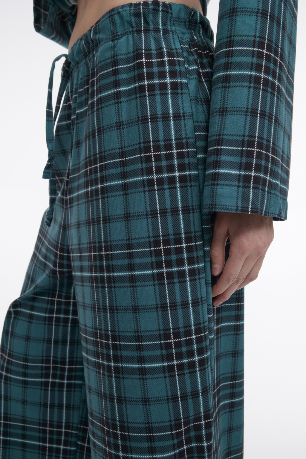 Брюки домашние широкие в клетку - цвет зеленый - 7