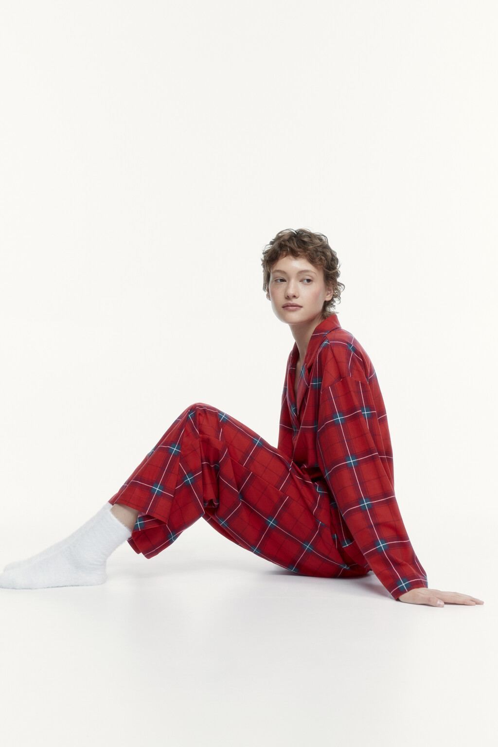 Брюки домашние широкие в клетку - цвет красный - 5