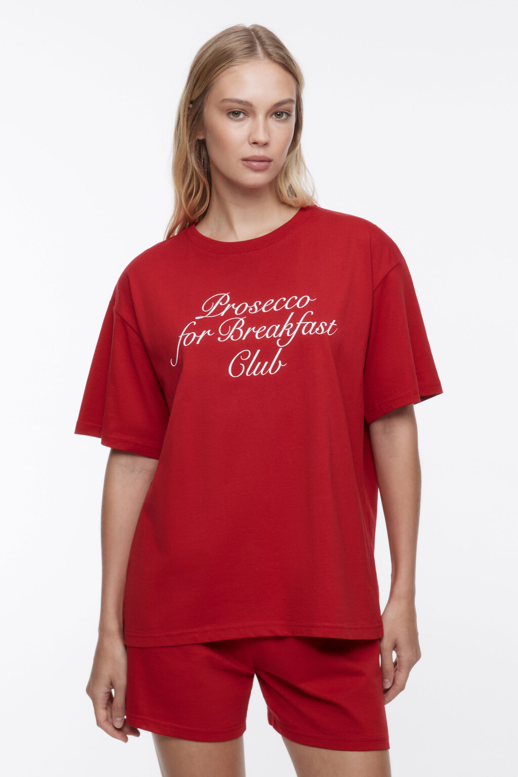 Пижама новогодняя с футболкой и шортами - цвет красный - 2