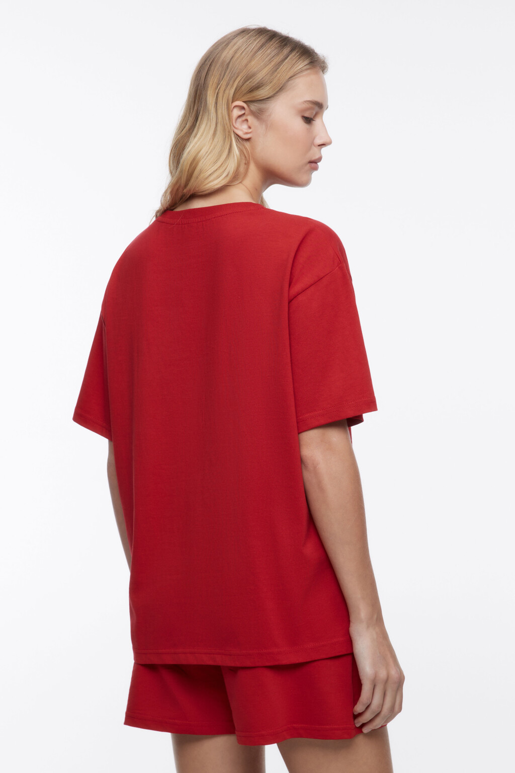 Пижама новогодняя с футболкой и шортами - цвет красный - 4