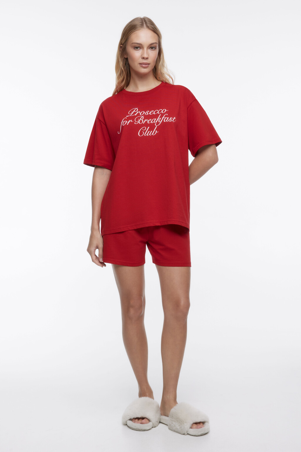 Пижама новогодняя с футболкой и шортами - цвет красный - 5