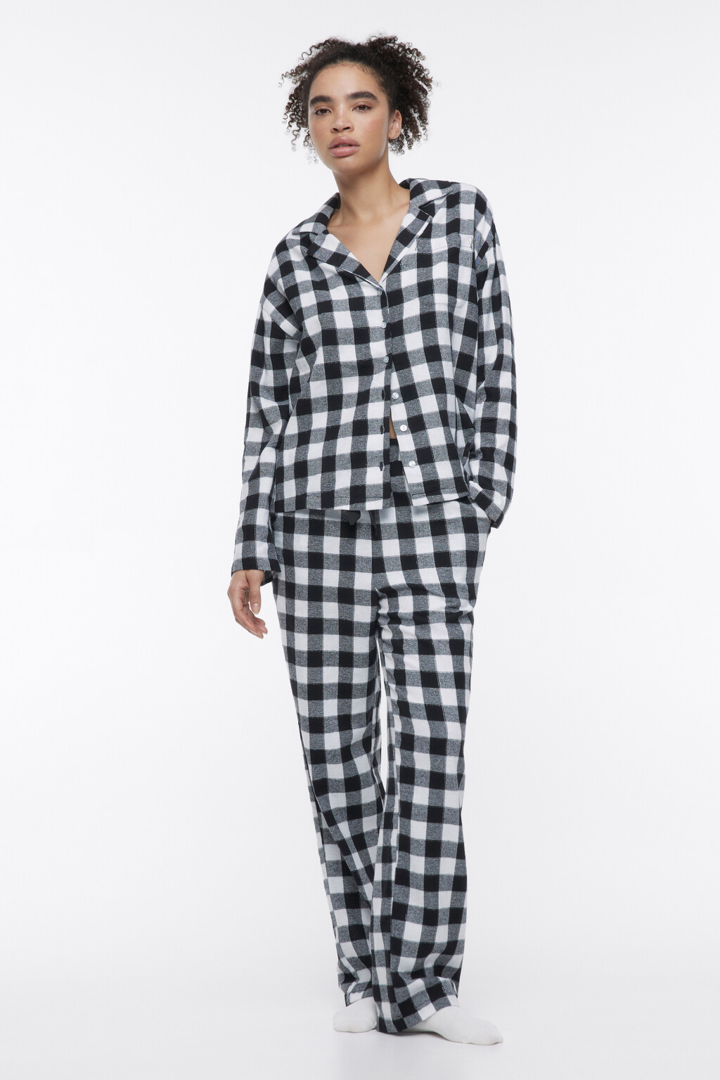 Рубашка домашняя клетчатая с люрексом - цвет черный - 4