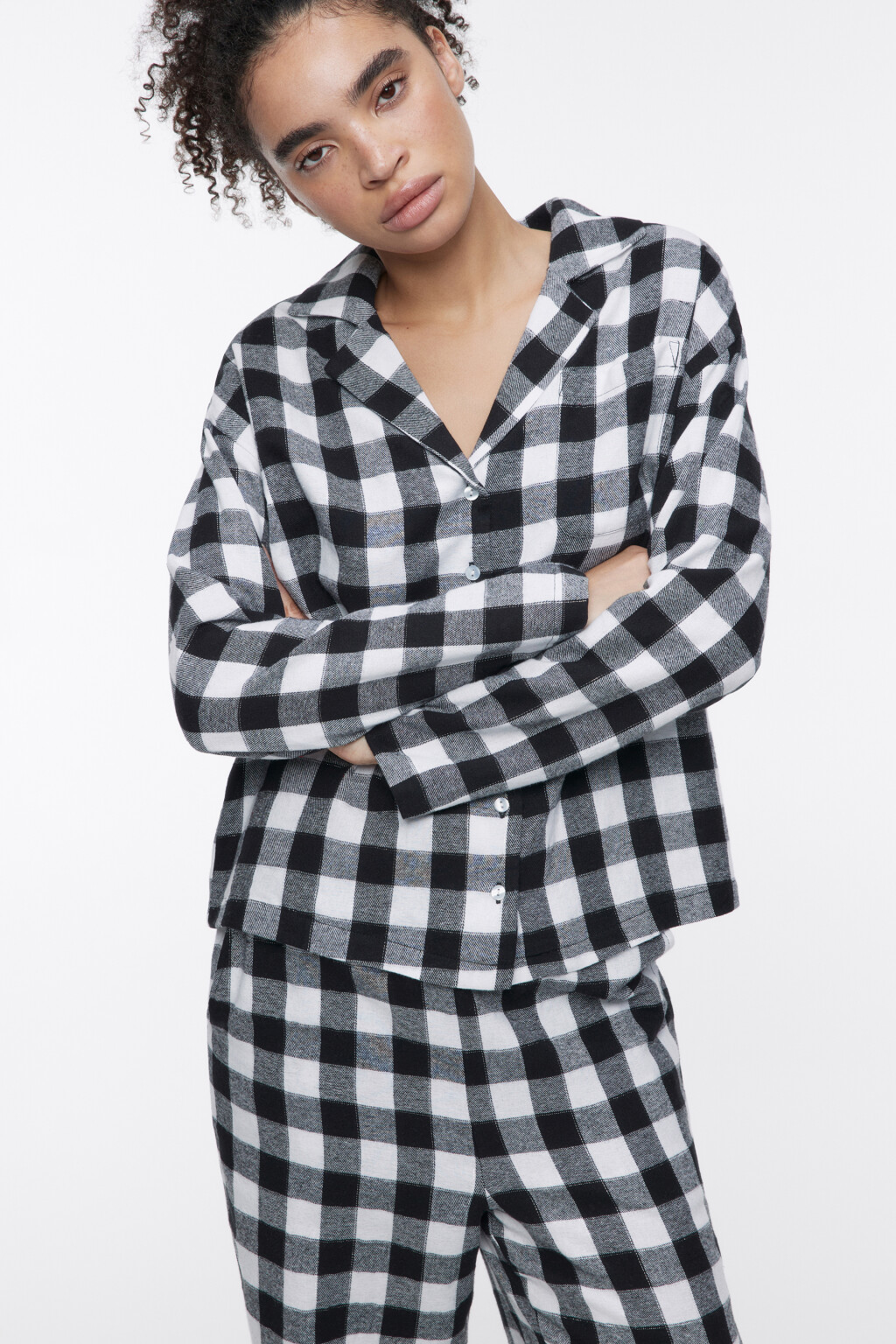 Рубашка домашняя клетчатая с люрексом - цвет черный - 5