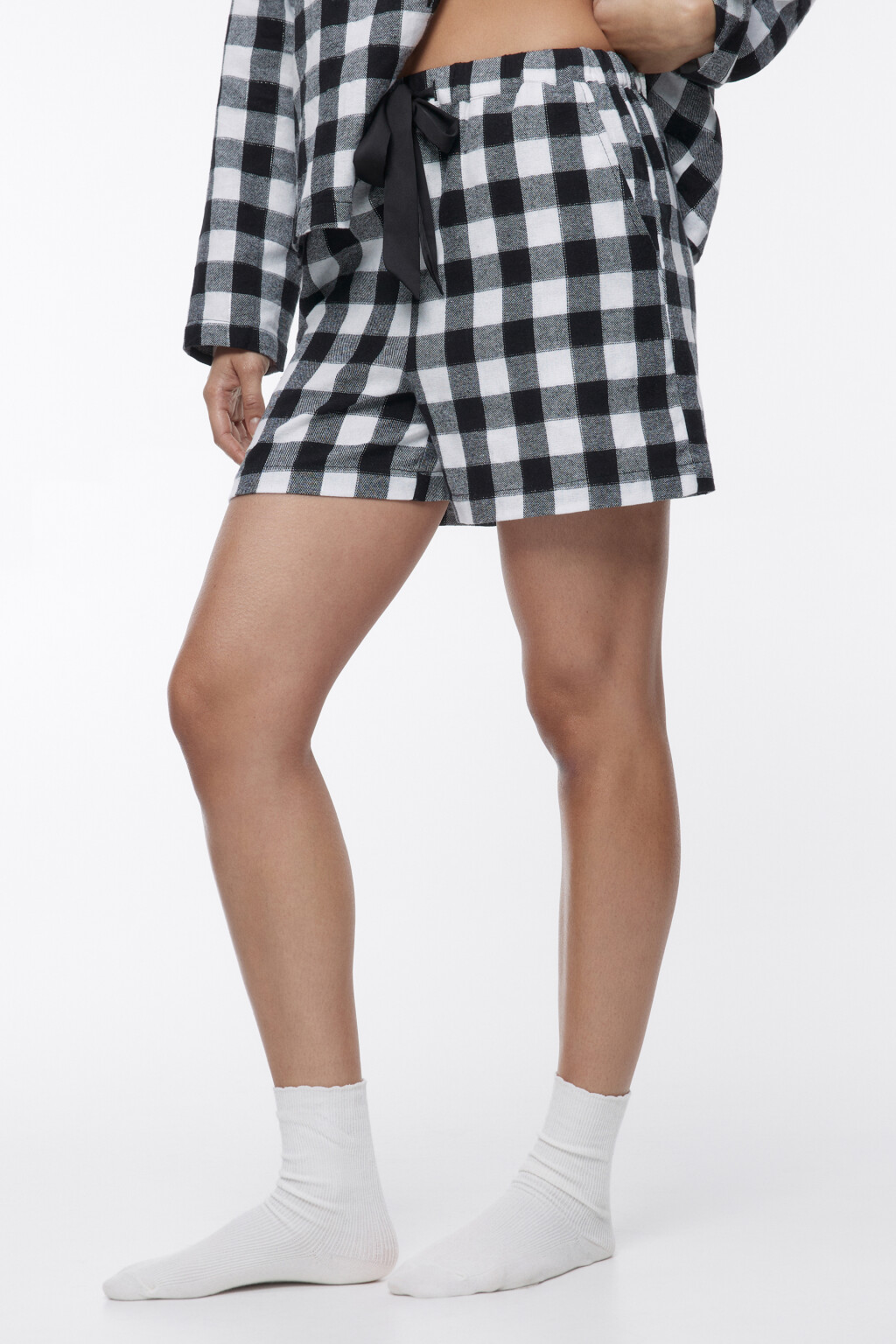 Шорты домашние клетчатые с люрексом - цвет черный - 3