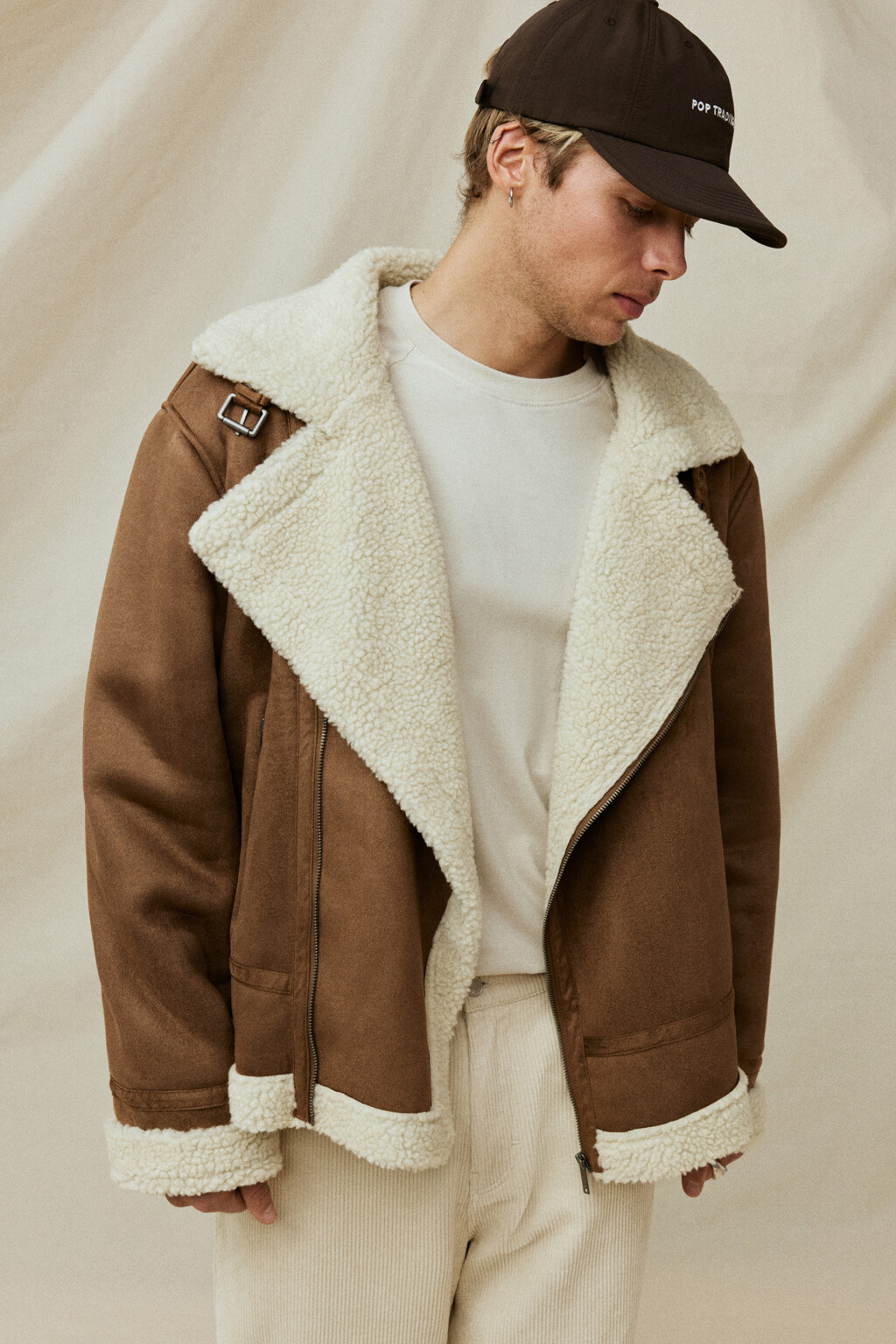 Куртка-дубленка короткая с воротником - цвет коричневый - 11