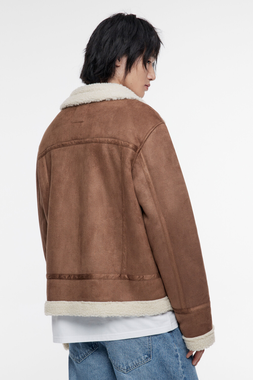 Куртка-дубленка короткая с воротником - цвет коричневый - 5