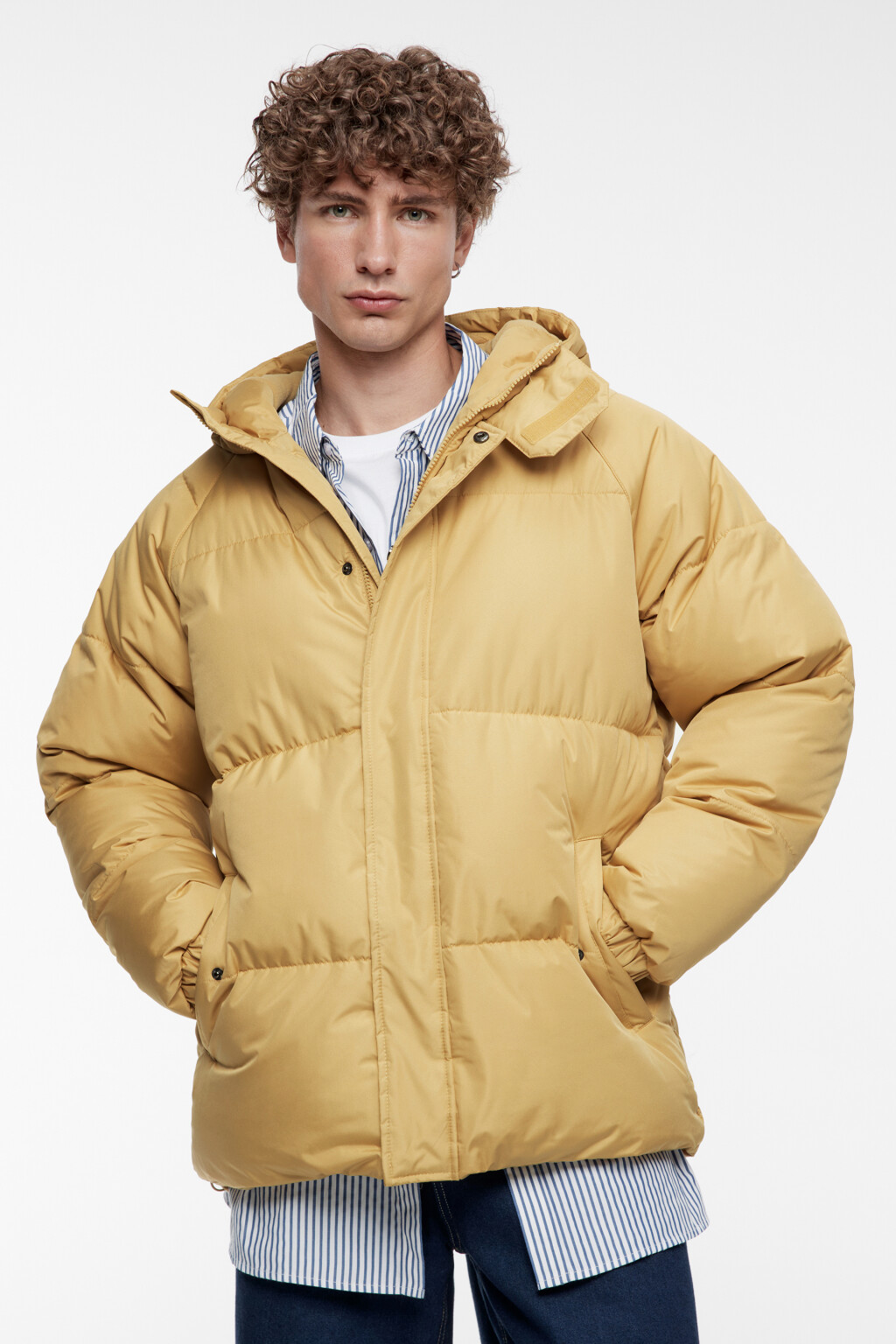 Куртка-пуховик стеганая утепленная с капюшоном - цвет бежевый - 3