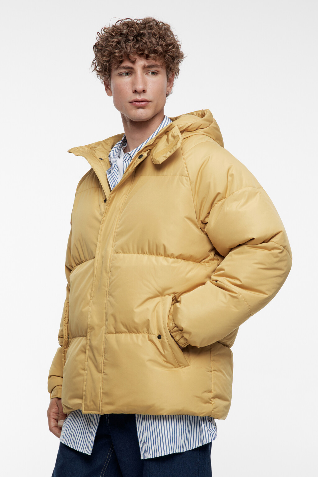 Куртка-пуховик стеганая утепленная с капюшоном - цвет бежевый - 4