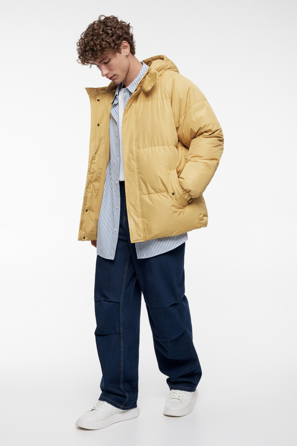 Куртка-пуховик стеганая утепленная с капюшоном - цвет бежевый - 2