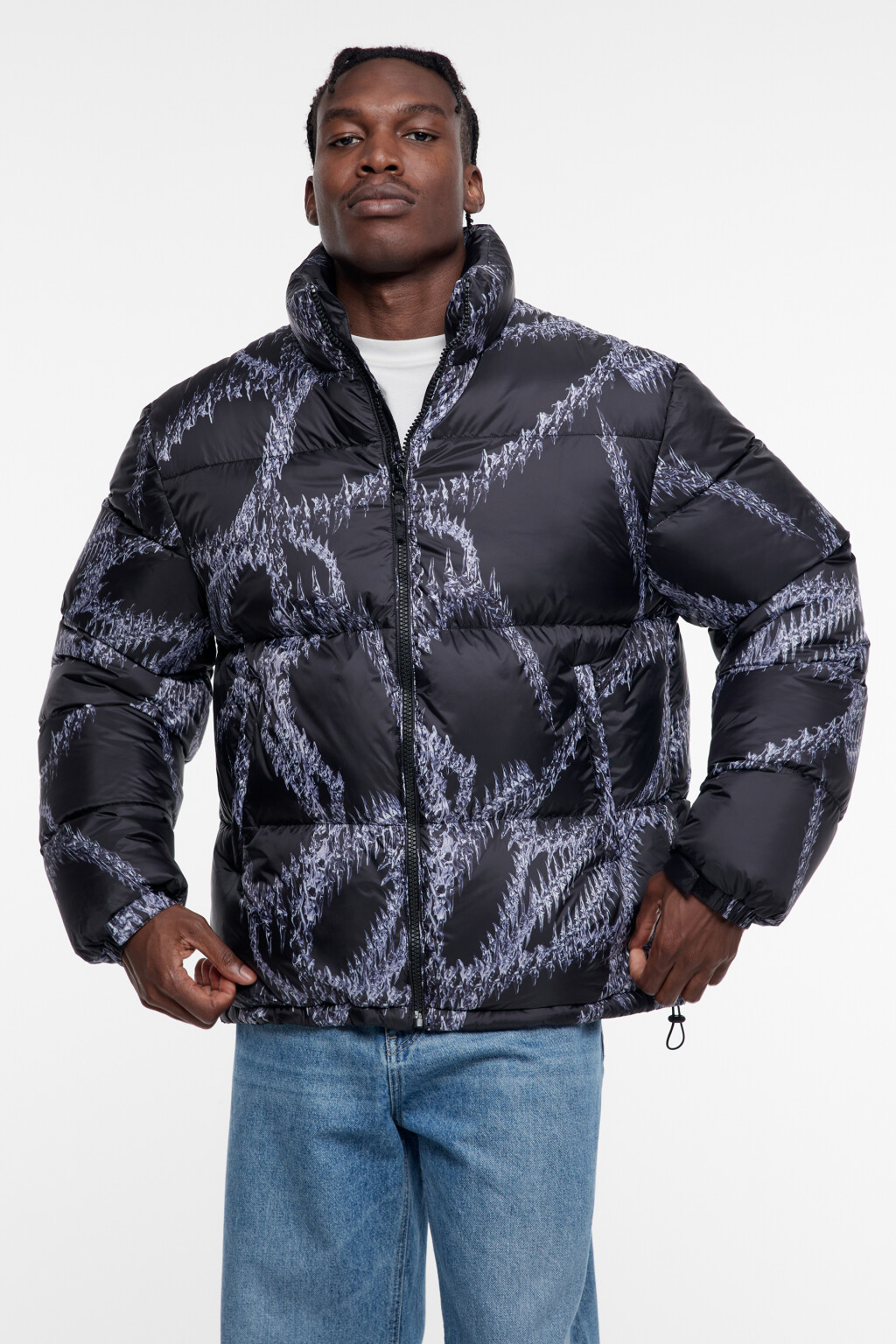 Куртка стеганая с принтом-абстракцией - цвет черный - 2