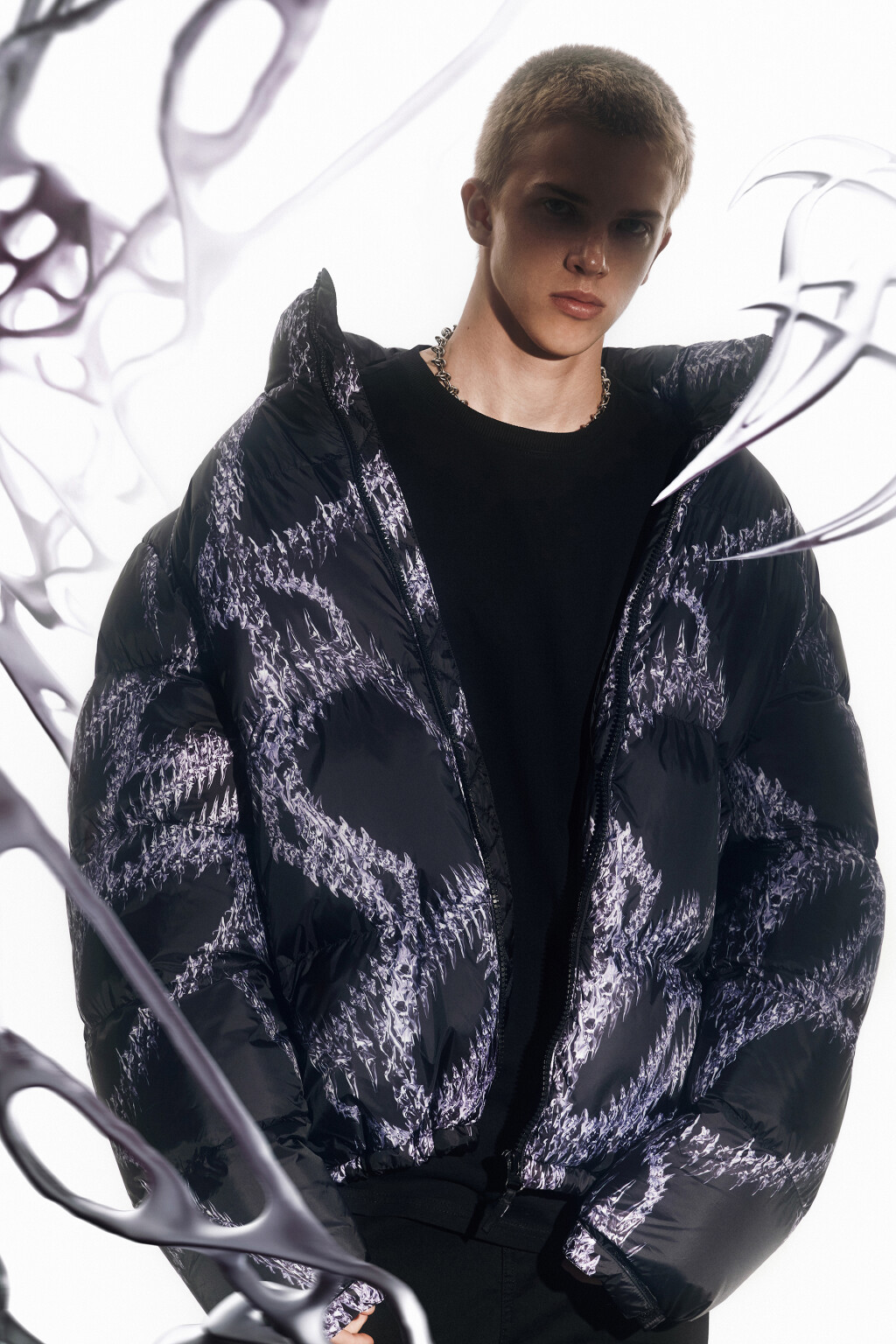 Куртка стеганая с принтом-абстракцией - цвет черный - 9