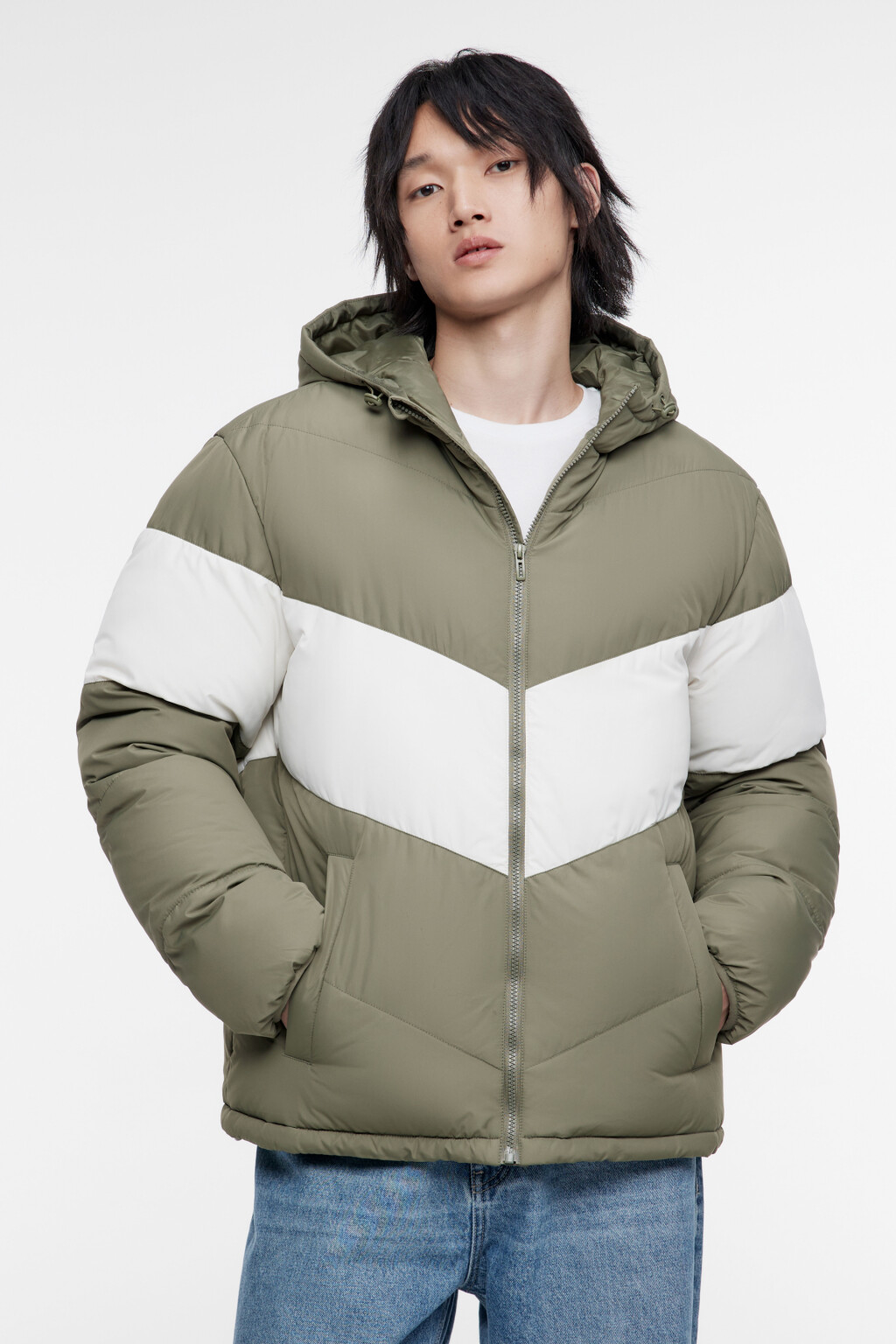 Куртка-олимпийка стеганая утепленная с капюшоном - цвет зеленый - 3