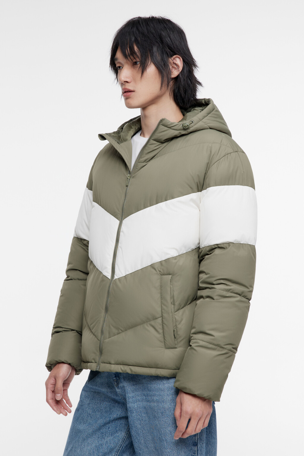 Куртка-олимпийка стеганая утепленная с капюшоном - цвет зеленый - 4