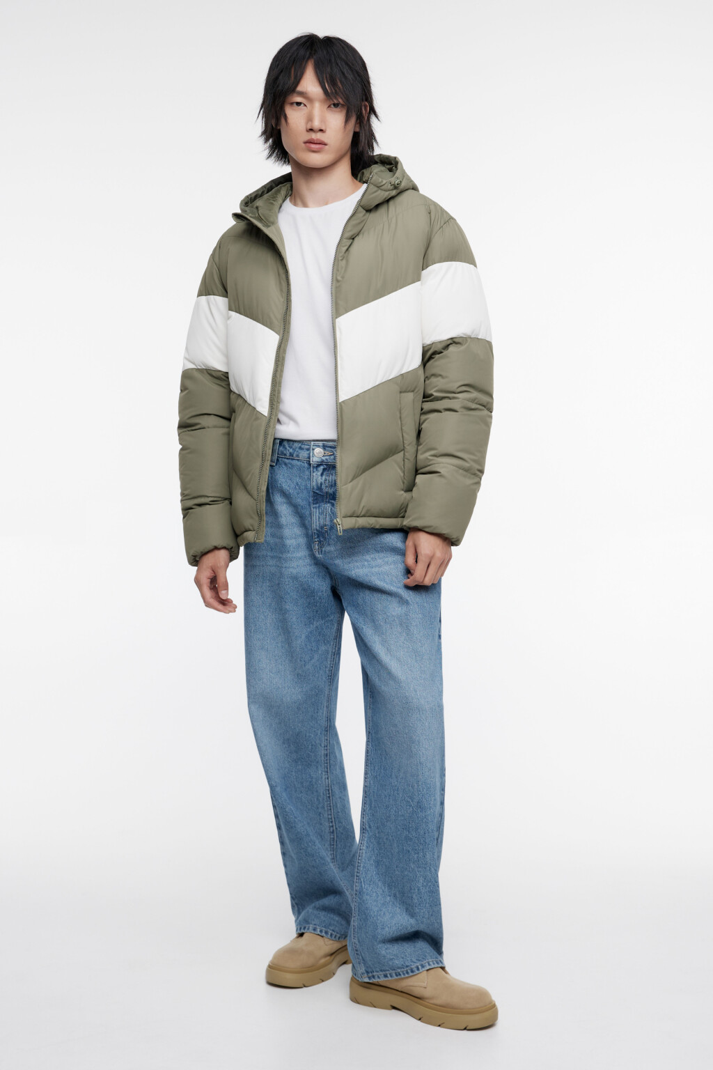 Куртка-олимпийка стеганая утепленная с капюшоном - цвет зеленый - 6