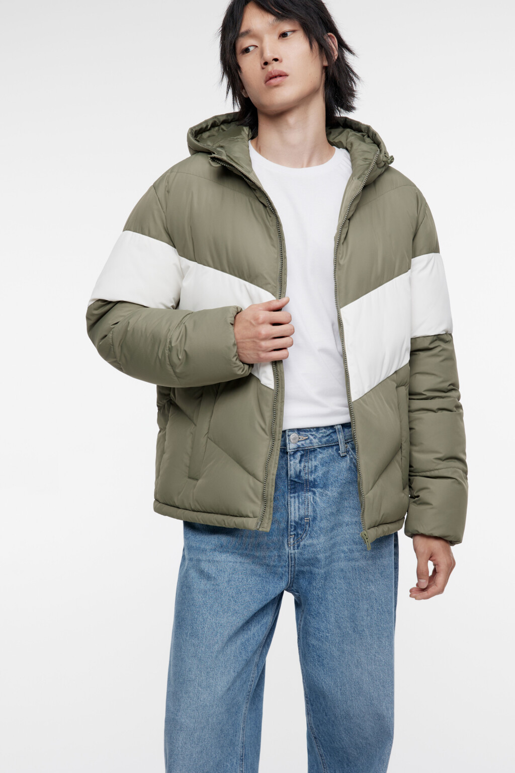 Куртка-олимпийка стеганая утепленная с капюшоном - цвет зеленый - 2