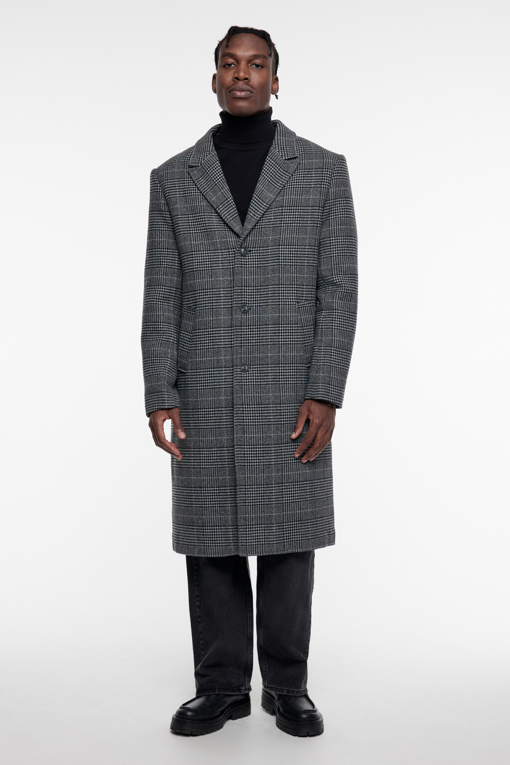 Пальто длинное шерстяное с принтом в клетку - цвет черный - 3