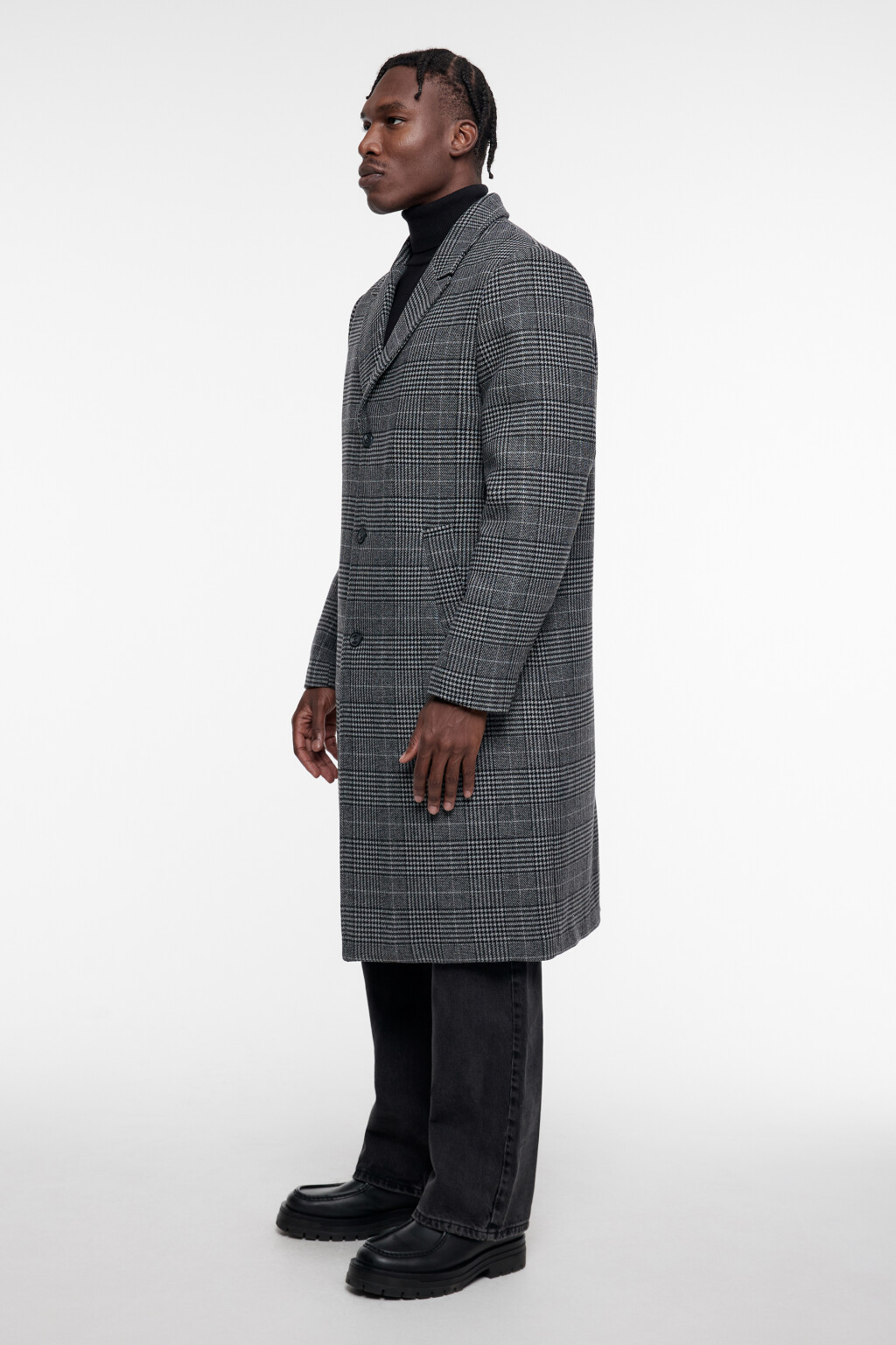 Пальто длинное шерстяное с принтом в клетку - цвет черный - 4