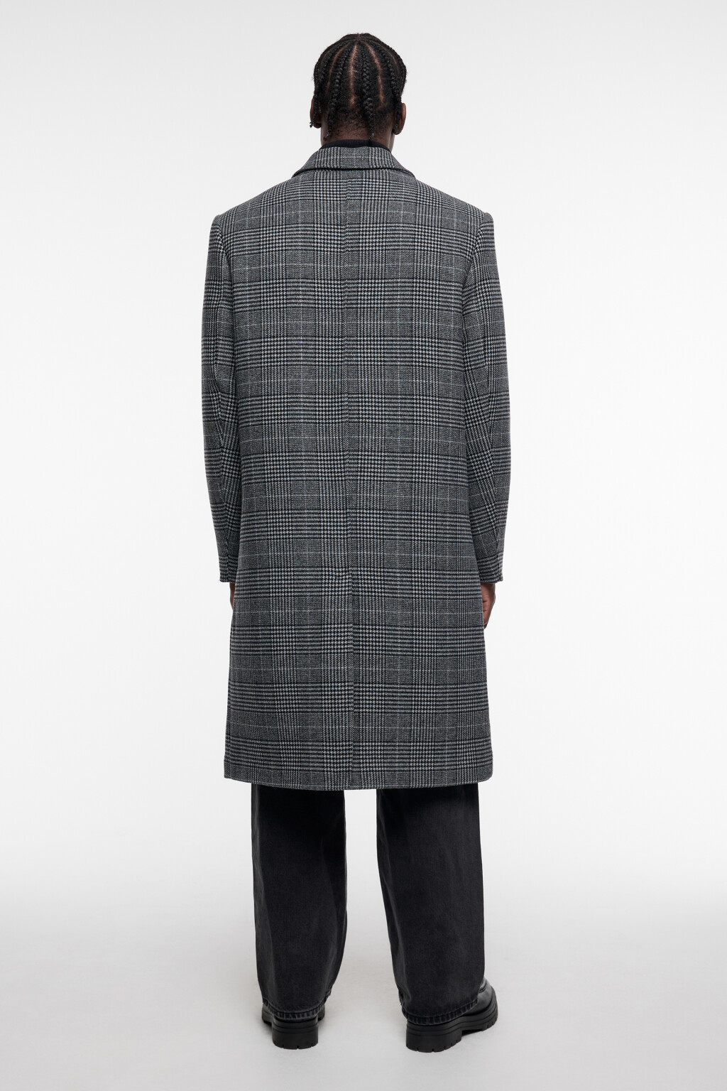 Пальто длинное шерстяное с принтом в клетку - цвет черный - 5