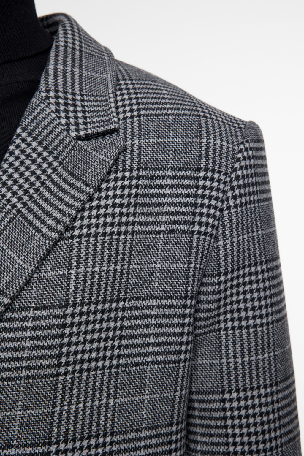 Пальто длинное шерстяное с принтом в клетку - цвет черный - 8