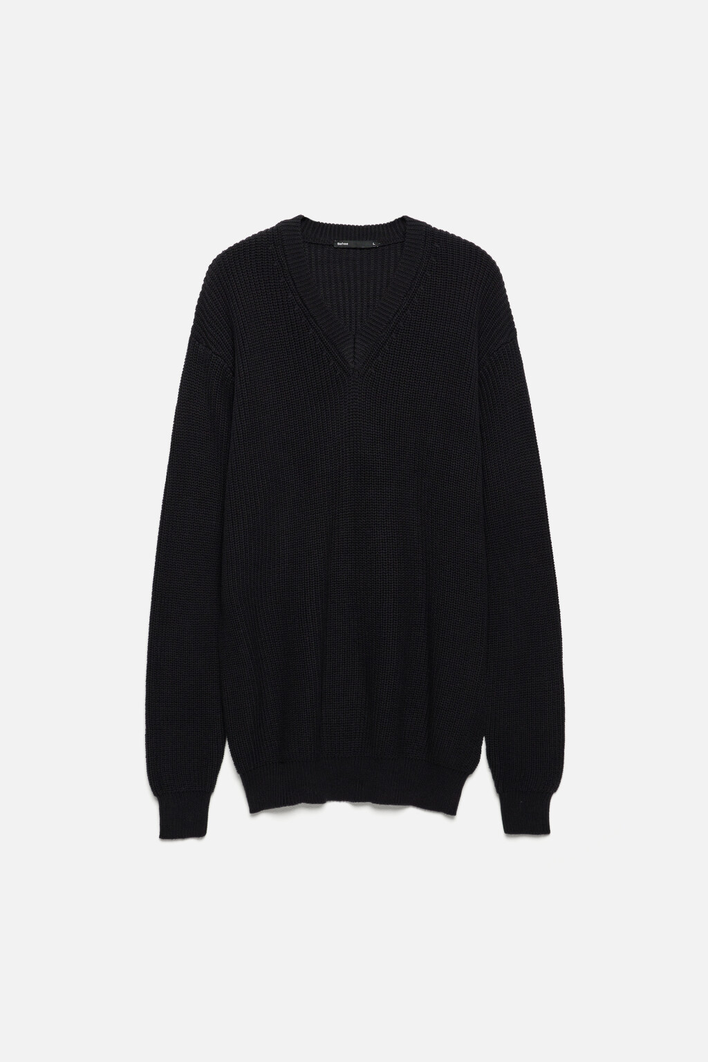 Свитер вязаный хлопковый с V-образным вырезом - цвет черный - 8