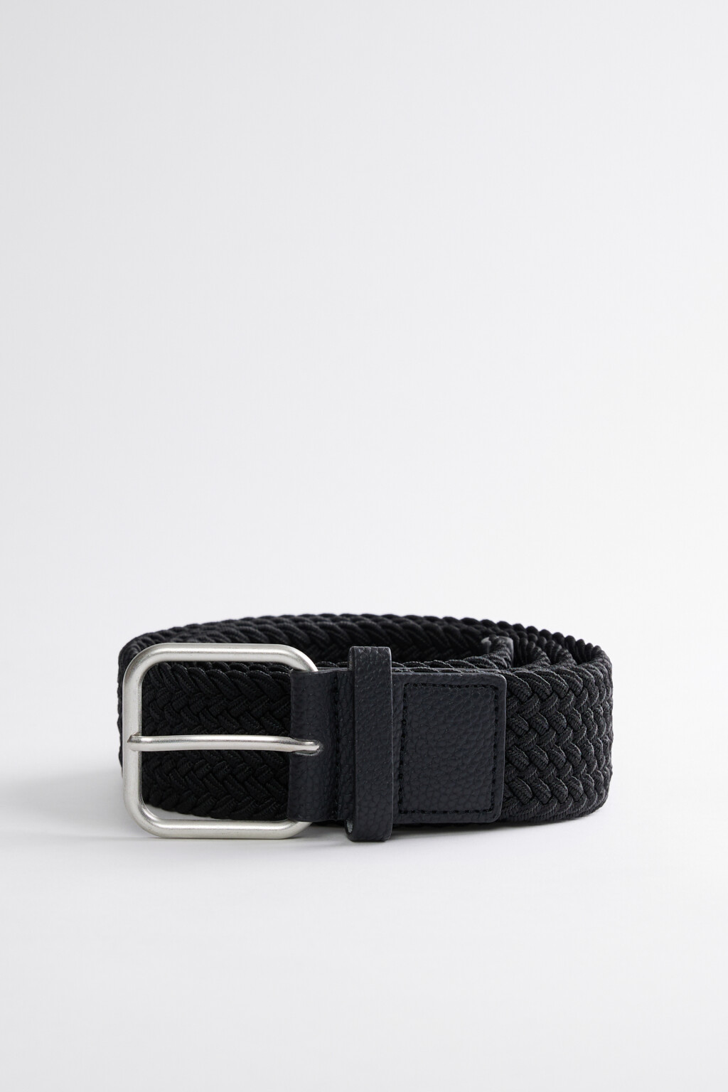 Ремень плетеный текстильный с квадратной пряжкой - цвет черный - 3