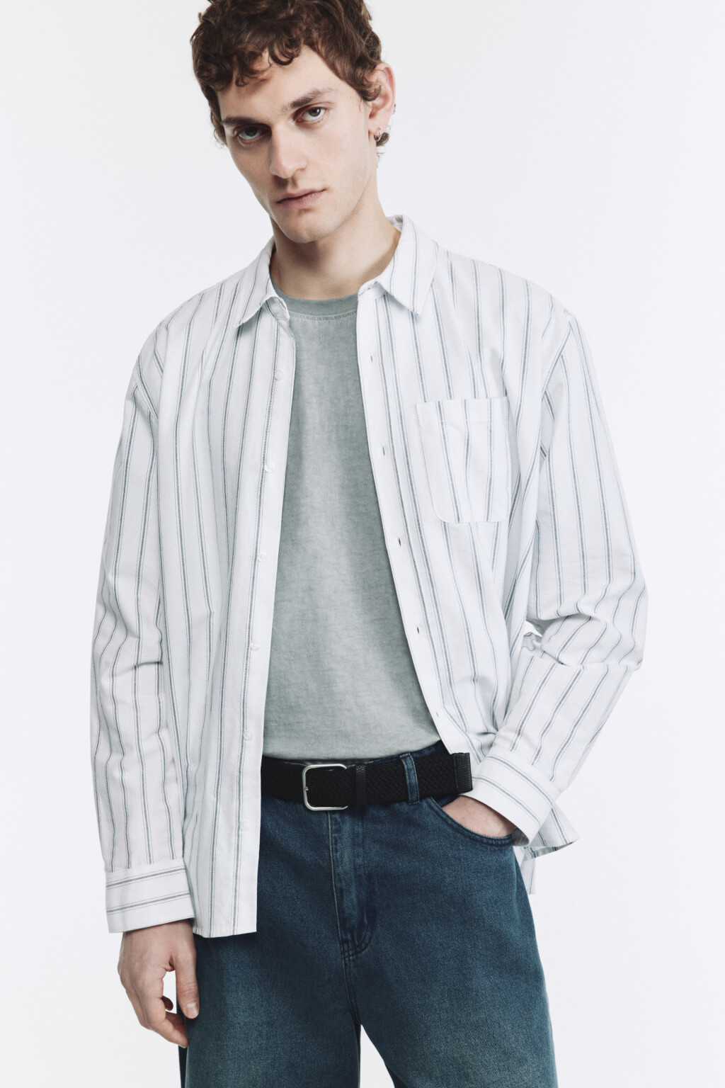 Ремень плетеный текстильный с квадратной пряжкой - цвет черный - 4