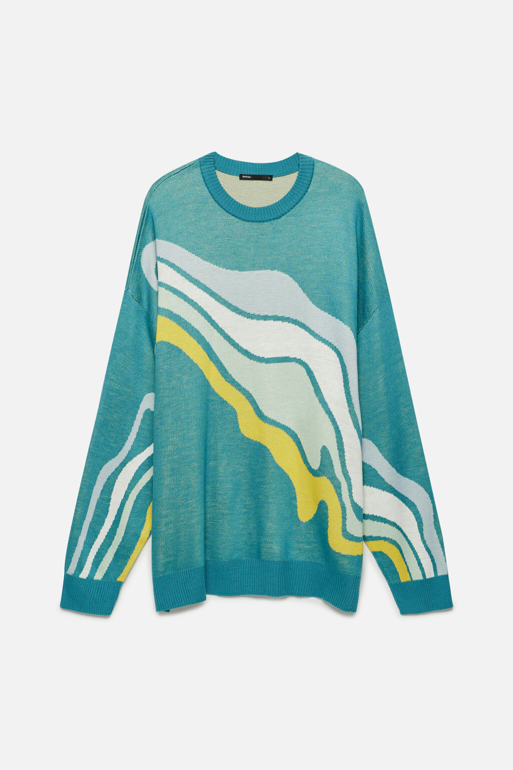Свитер вязаный свободный с принтом-абстракцией - цвет голубой - 8