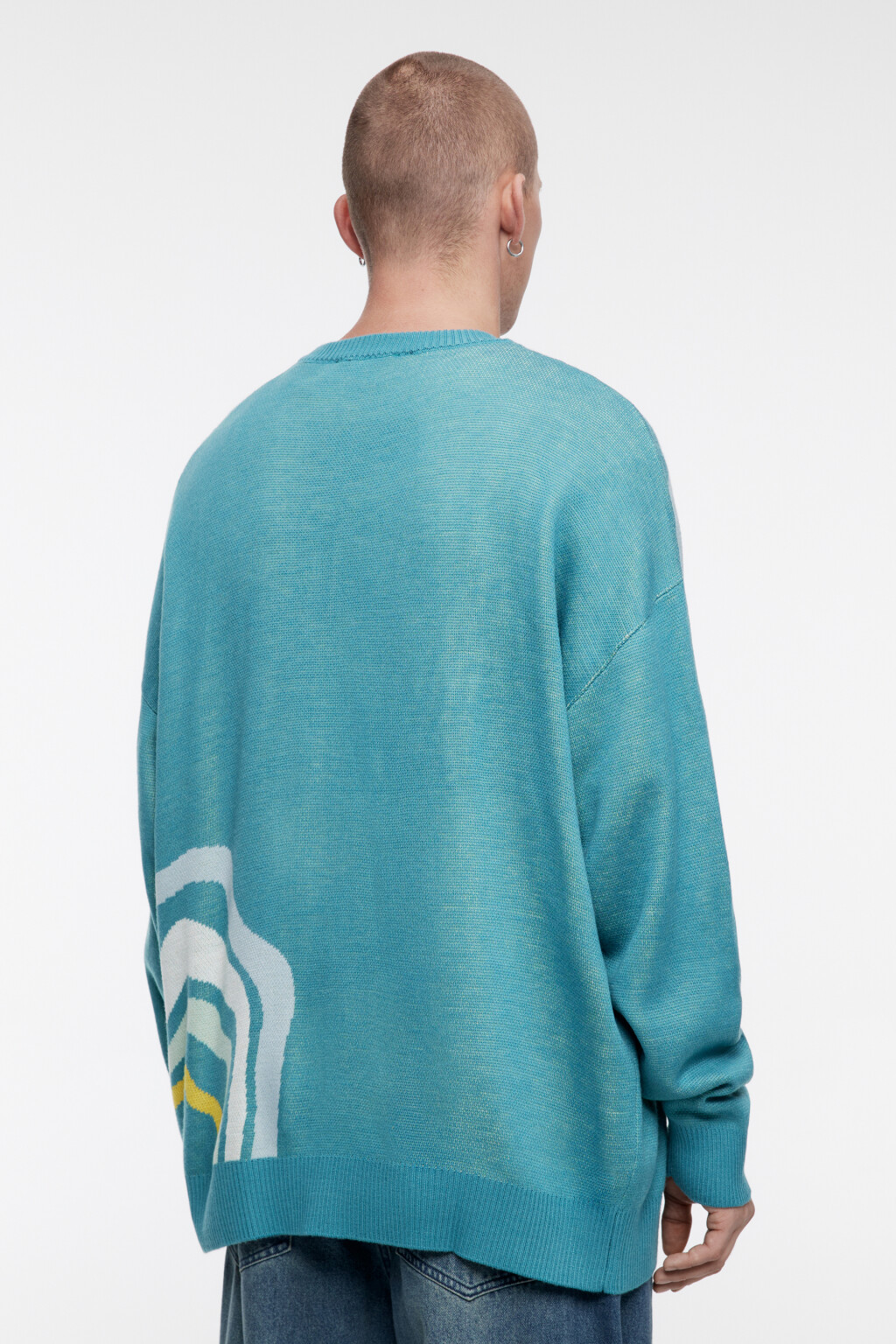 Свитер вязаный свободный с принтом-абстракцией - цвет голубой - 5