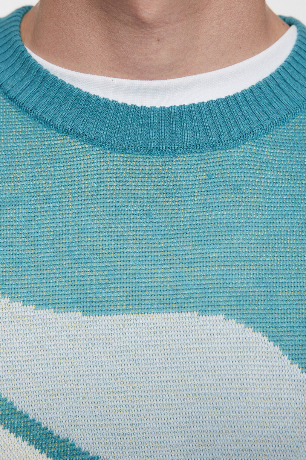 Свитер вязаный свободный с принтом-абстракцией - цвет голубой - 6