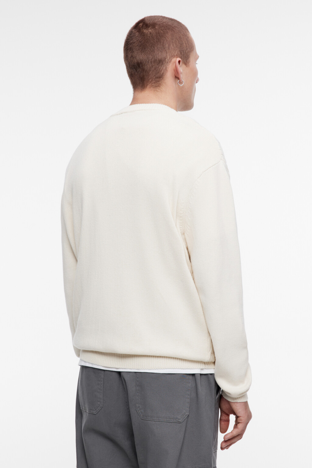 Свитер толстой вязки хлопковый с узором-косичкой - цвет бежевый - 4