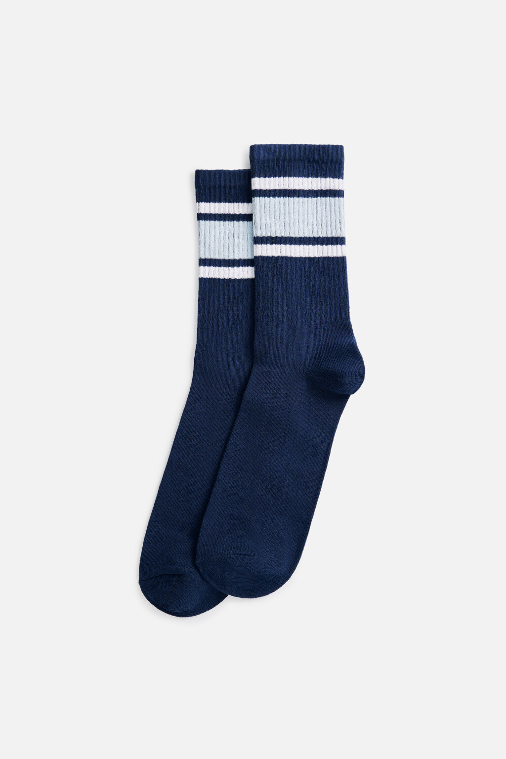 Носки высокие хлопковые с полосками - цвет синий - 1