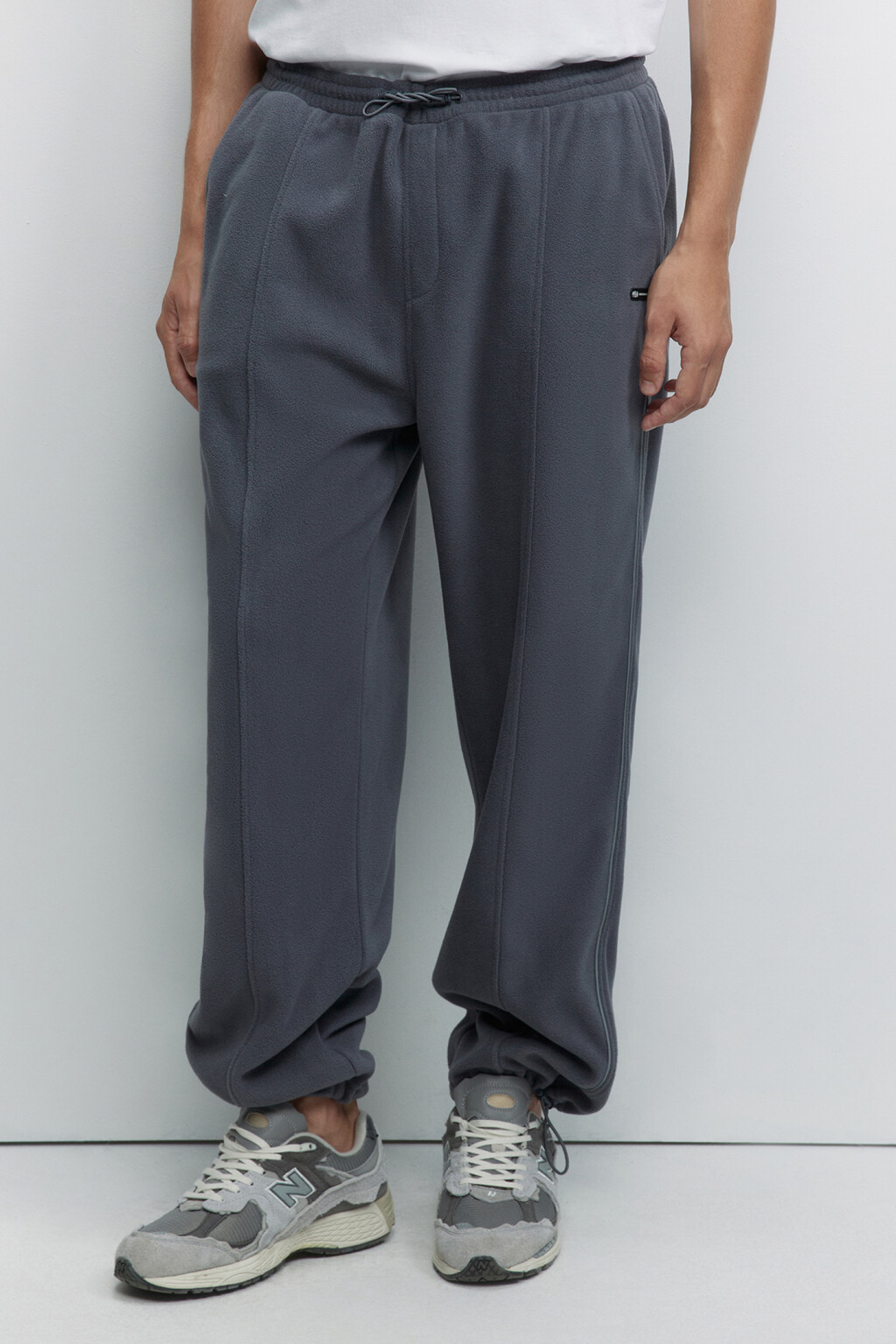Брюки-джоггеры флисовые с поясом на резинке - цвет серый - 2
