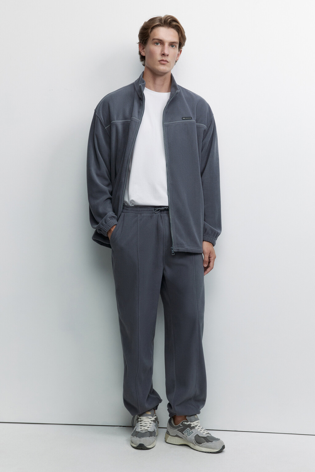 Брюки-джоггеры флисовые с поясом на резинке - цвет серый - 5