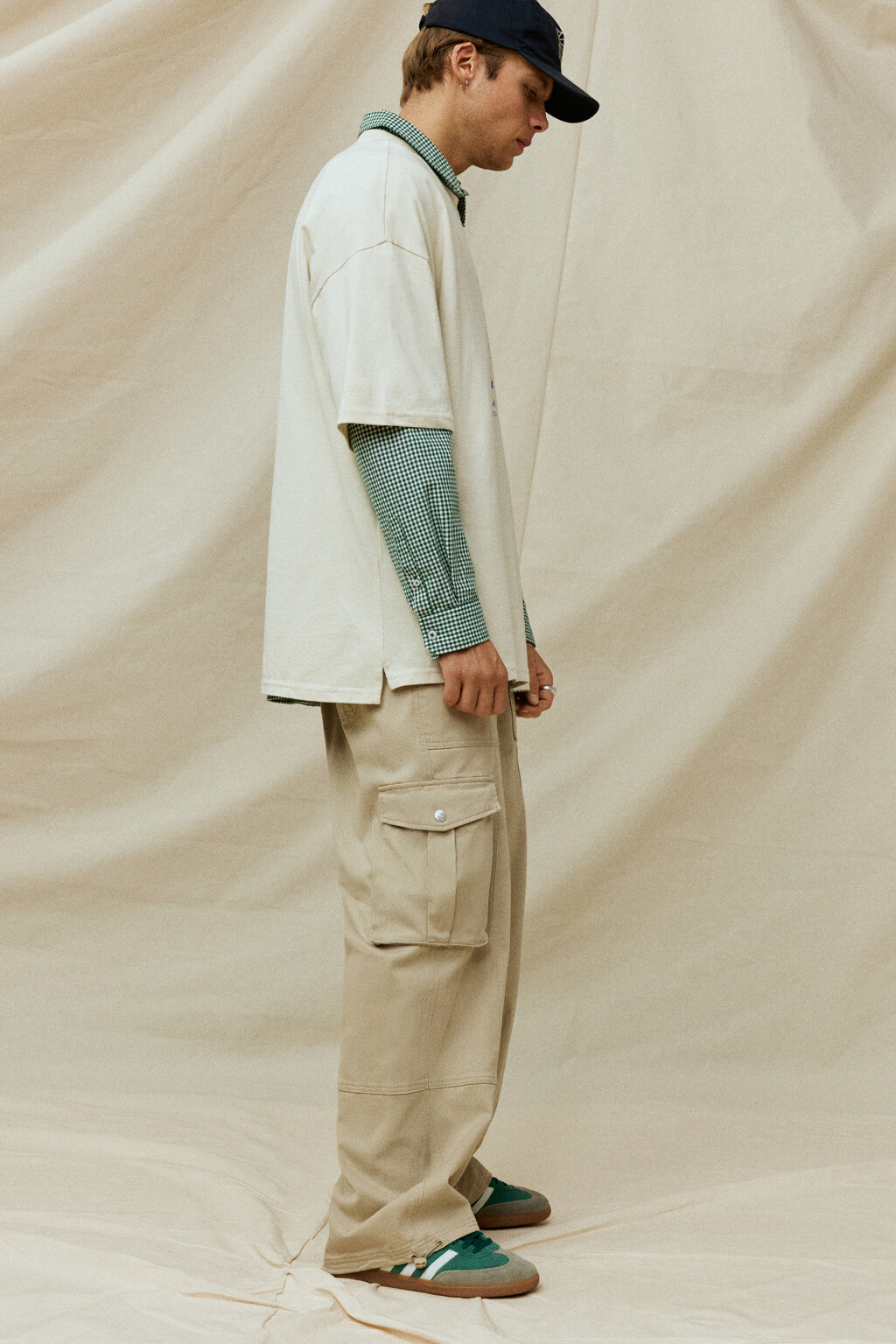 Брюки-парашюты хлопковые широкие с карманами карго - цвет бежевый - 8