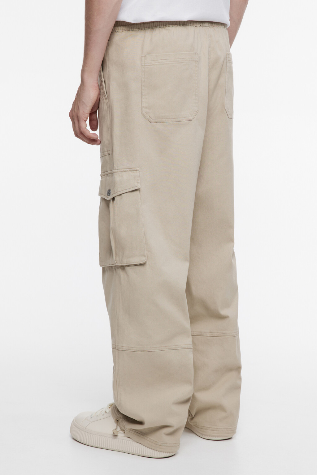 Брюки-парашюты хлопковые широкие с карманами карго - цвет бежевый - 4