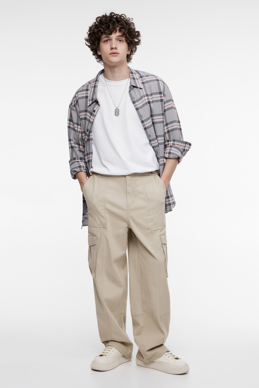 Брюки-парашюты хлопковые широкие с карманами карго - цвет бежевый - 5