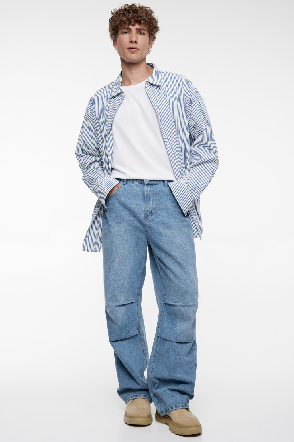 Джинсы wide широкие объемные с вареным эффектом - цвет голубой - 1