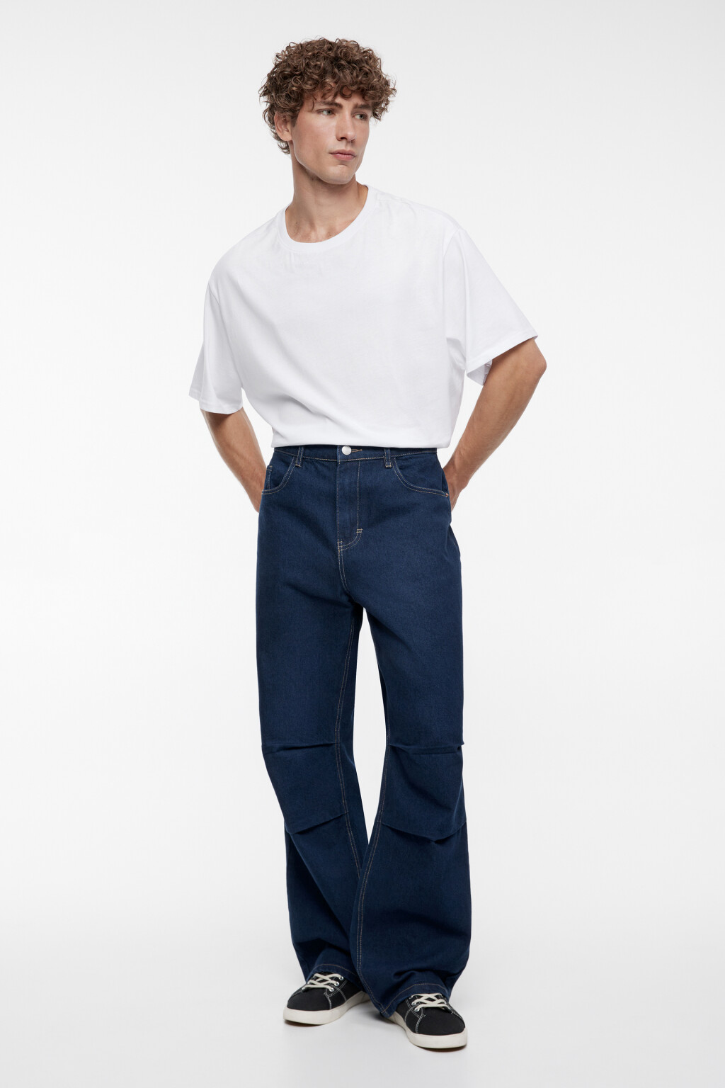 Джинсы wide широкие объемные с вареным эффектом - цвет синий - 4