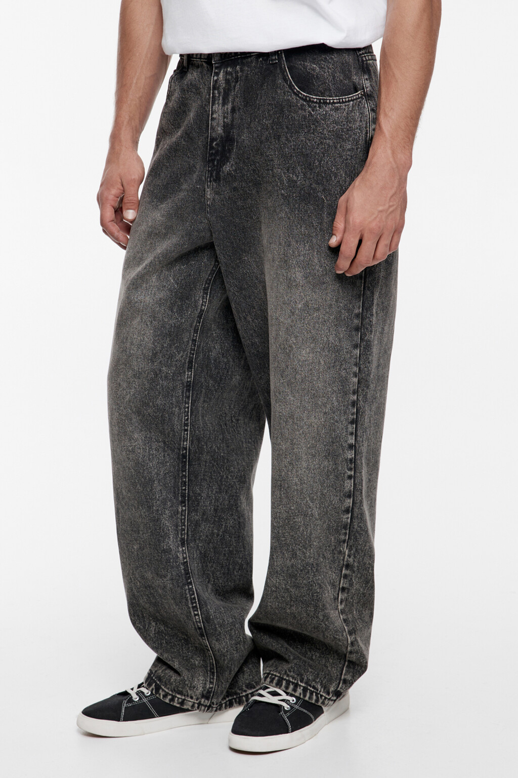 Джинсы oversize широкие с эффектом масляной стирки - цвет серый - 2