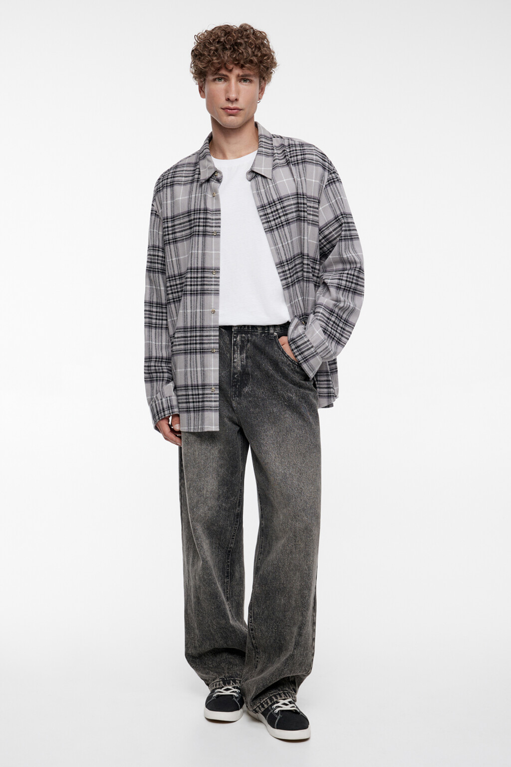 Джинсы oversize широкие с эффектом масляной стирки - цвет серый - 5