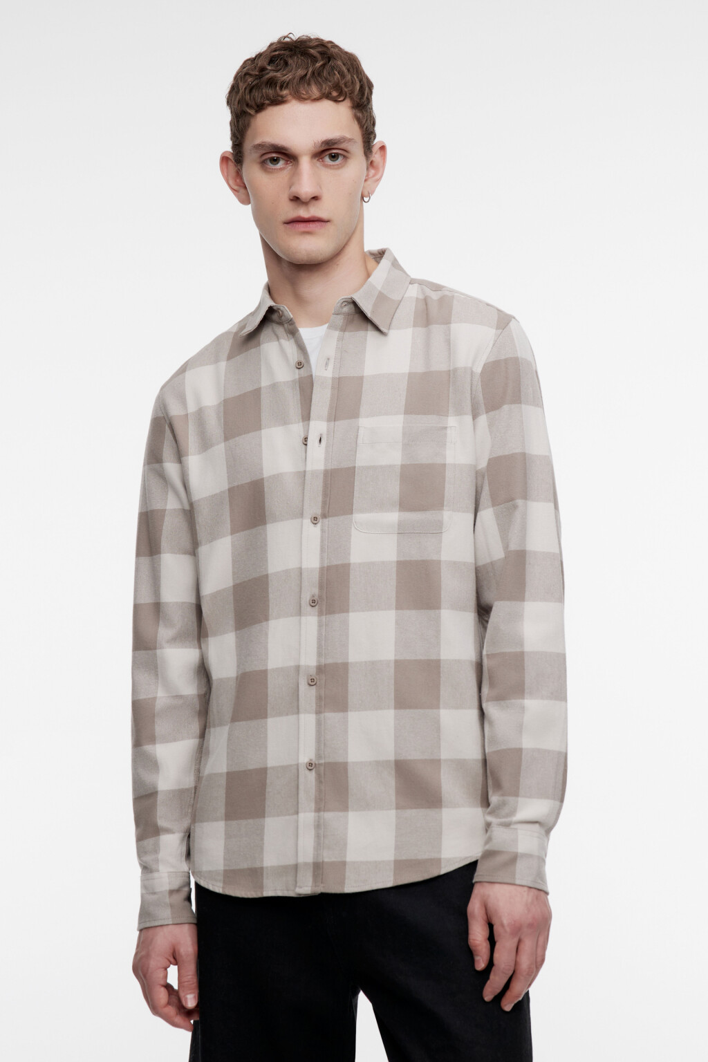 Рубашка oversize хлопковая с принтом в клетку - цвет черный - 2