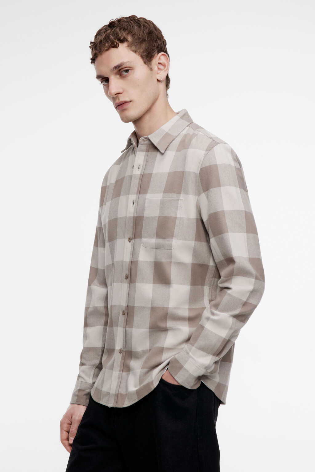 Рубашка oversize хлопковая с принтом в клетку - цвет черный - 3