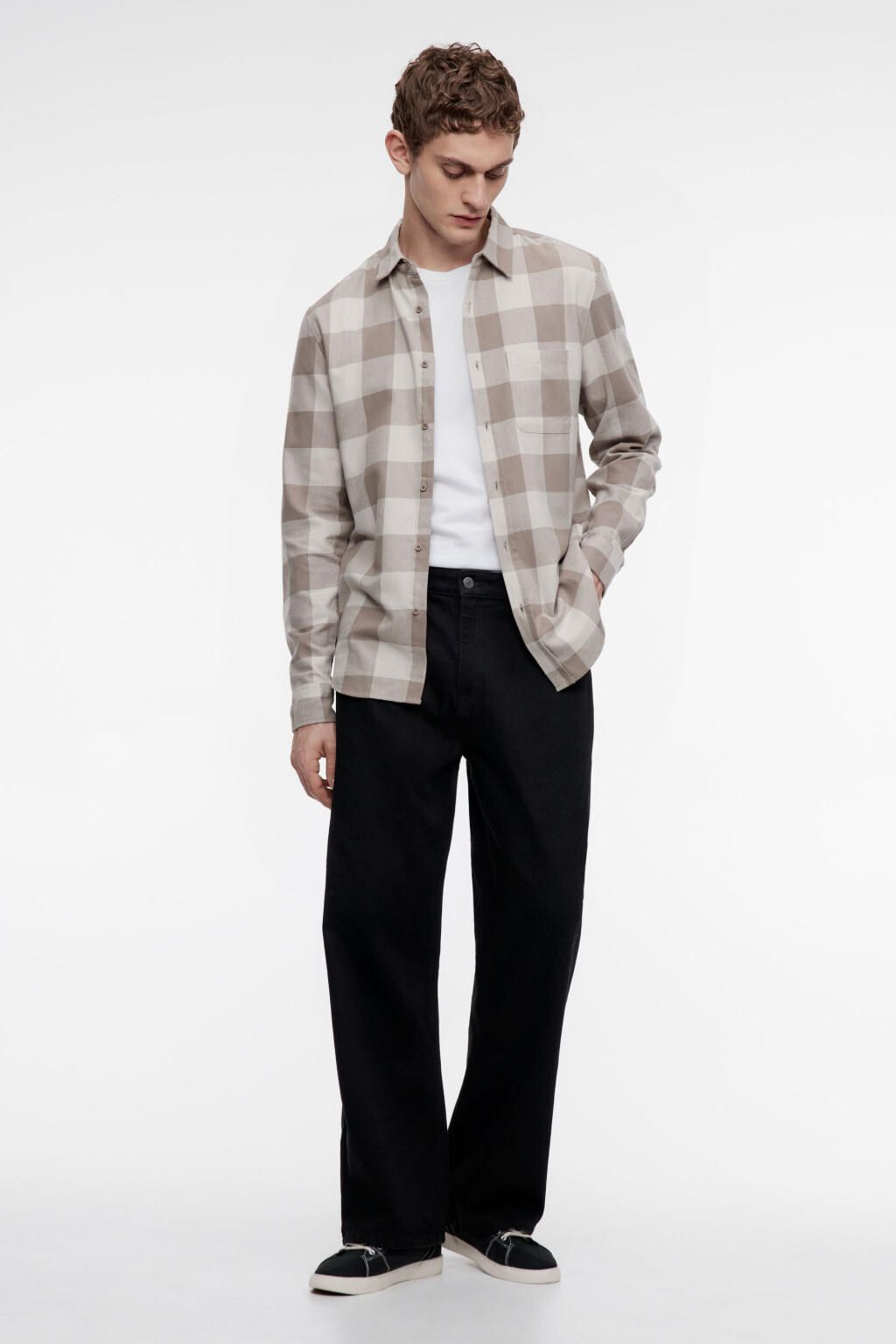 Рубашка oversize хлопковая с принтом в клетку - цвет черный - 5