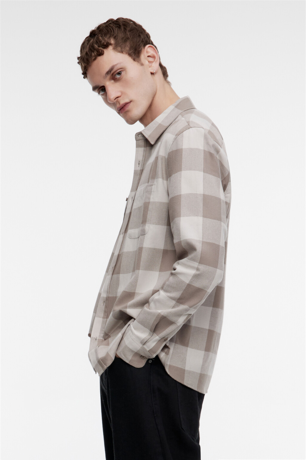 Рубашка oversize хлопковая с принтом в клетку - цвет черный - 1