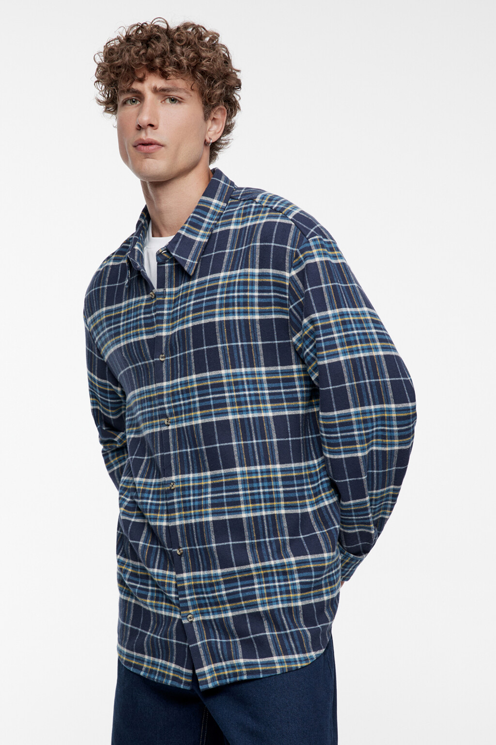 Рубашка фланелевая свободная с принтом в клетку - цвет синий - 4