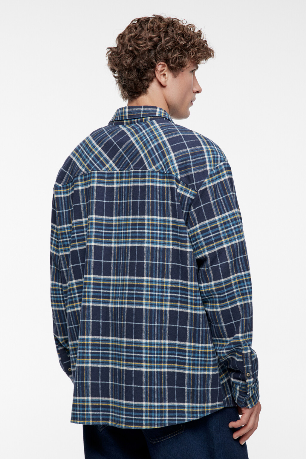 Рубашка фланелевая свободная с принтом в клетку - цвет синий - 5