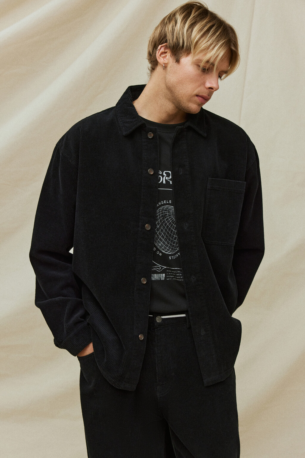 Рубашка свободная вельветовая классического кроя - цвет черный - 8