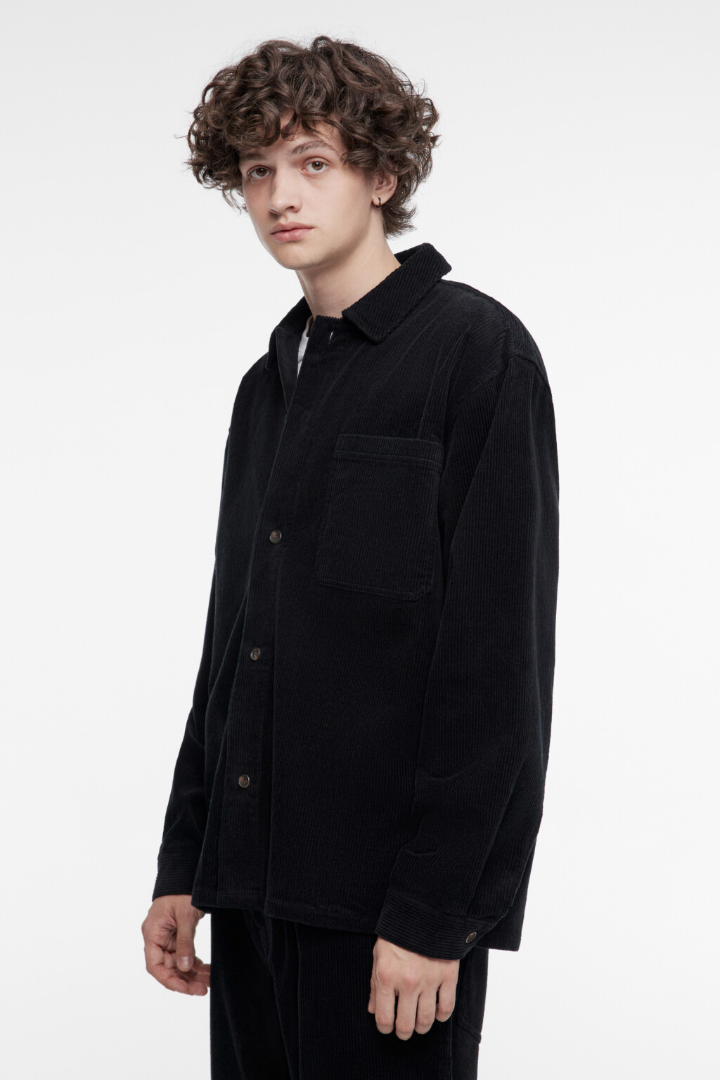 Рубашка свободная вельветовая классического кроя - цвет черный - 3